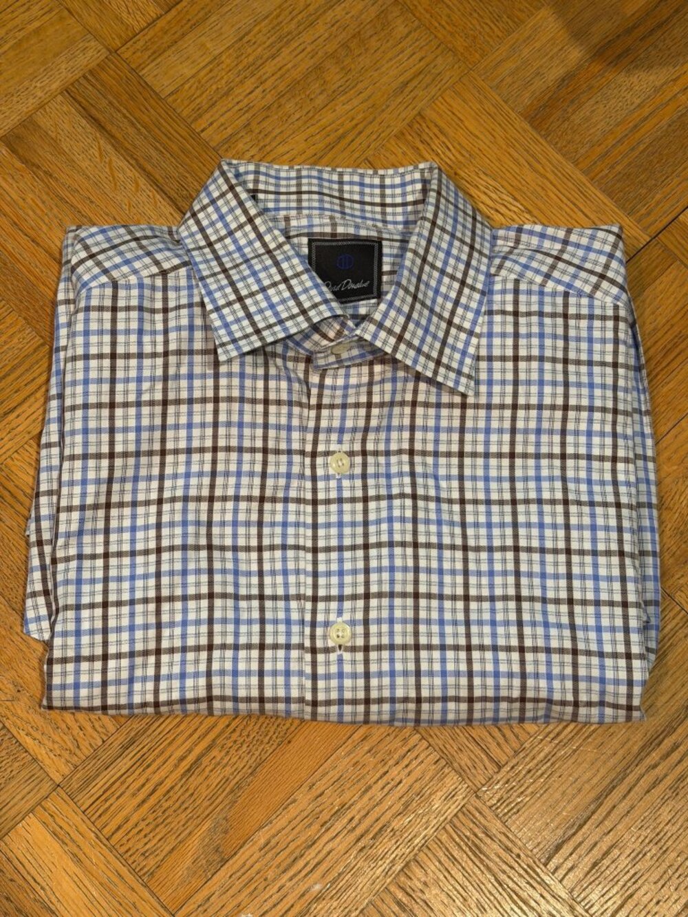 17/(34/35) David Donahue Men's Striped Button-Up Shirt Blue